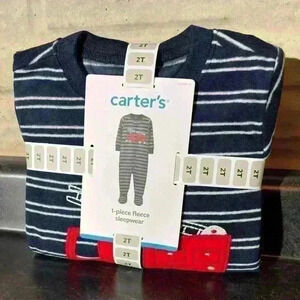 Carter's Baby/ Toddler Fleece Sleepwear Close Foot Size 2T Fire Truck Striped